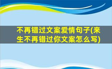 不再错过文案爱情句子(来生不再错过你文案怎么写)