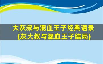 大灰叔与混血王子经典语录(灰大叔与混血王子结局)