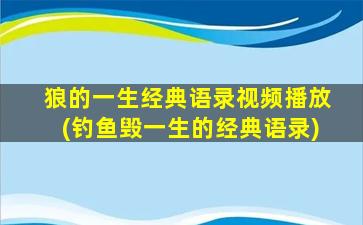 狼的一生经典语录视频播放(钓鱼毁一生的经典语录)