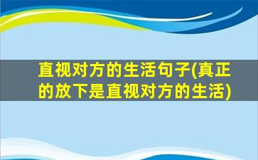 直视对方的生活句子(真正的放下是直视对方的生活)