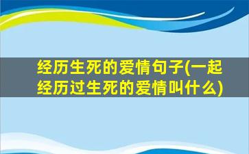 经历生死的爱情句子(一起经历过生死的爱情叫什么)