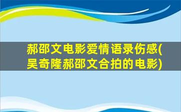 郝邵文电影爱情语录伤感(吴奇隆郝邵文合拍的电影)